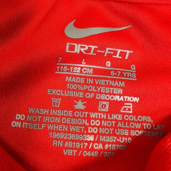 EUC NIKE Dri Fit Boys Red Baseball Graphic Long Sleeve Athletic Tee Shirt Size 7 - Picture 4 of 6